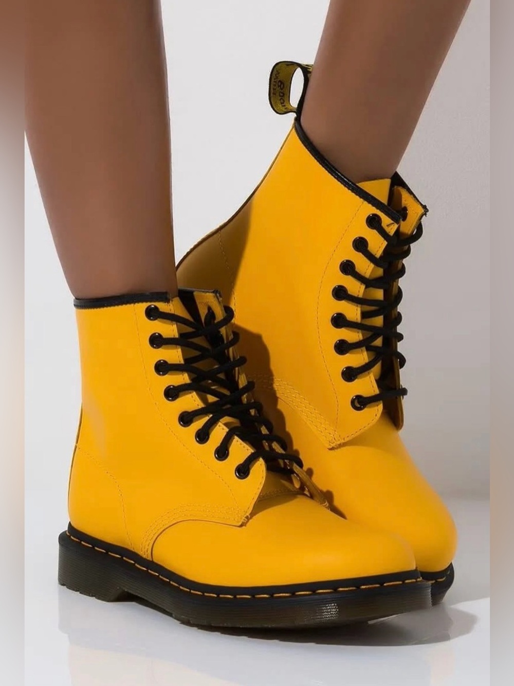 Dr. Martens Yellow Lace-Up Combat Booties